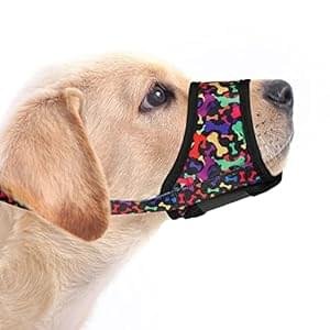 LUCKYPAW Dog Muzzle, Soft Muzzles for Small Medium Large Dogs, Breathable Mouth Cover to Stop Biting and Chewing with Pattern, Allows Panting and Drinking (S-(Snout 4¾”-6″), Black Bone)
