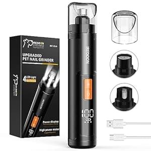 Dog Nail Grinder Upgraded – Professional 3-Speed Super Quiet and Low Vibration Electric Pet Nail Grinder with 4 LED Lights – Painless Paws Grooming & Smoothing for Small to Large Dogs (Black)