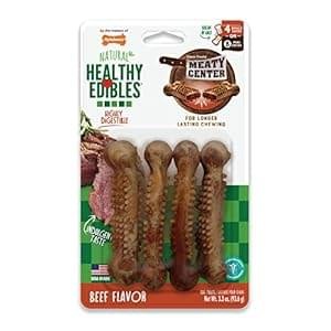 Nylabone Healthy Edibles Natural Dog Chews Long Lasting Chew Treats for Dogs, Roast Beef Flavor, X-Small/Petite (4 Count)
