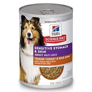 Hill’s Science Diet Wet Dog Food, Adult, Sensitive Stomach & Skin, Tender Turkey & Rice Stew, 12.5 Oz Cans (Pack of 12)