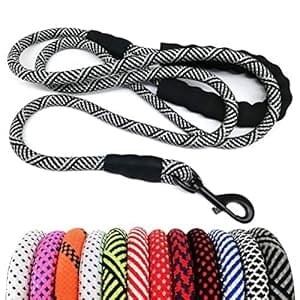 MayPaw Heavy Duty Rope Dog Leash, 3/4/5/6/7/8/10/12/15 FT Nylon Pet Leash, Soft Padded Handle Thick Lead for Large Medium Dogs Small Puppy (1/2″ * 6′, Black)