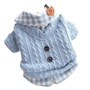 Dog Princess Sweater for Small Dogs Thick Shirt Plaid Clothes Costume Pet Girl Cute Coat Outfits Fall Costumes Winter Dog Sweaters (XS,Blue)